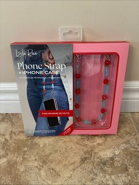 iPhone Pink Cherry Phone Strap + iPhone Case (Fits iPhone 15/14/13) NEW